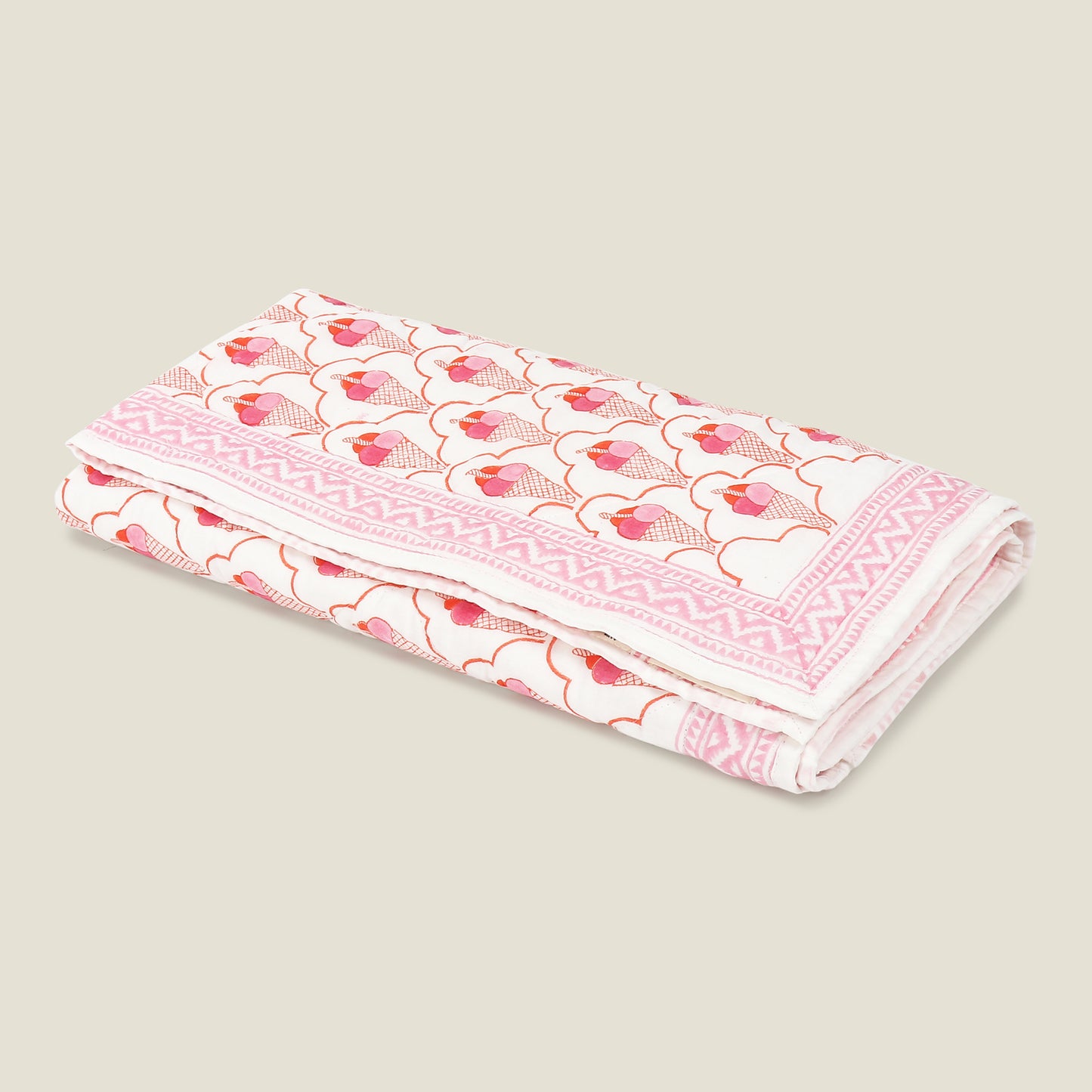 Ice Cream Quilt - Organic Cotton Quilt for Baby & Kids - Pink Orange