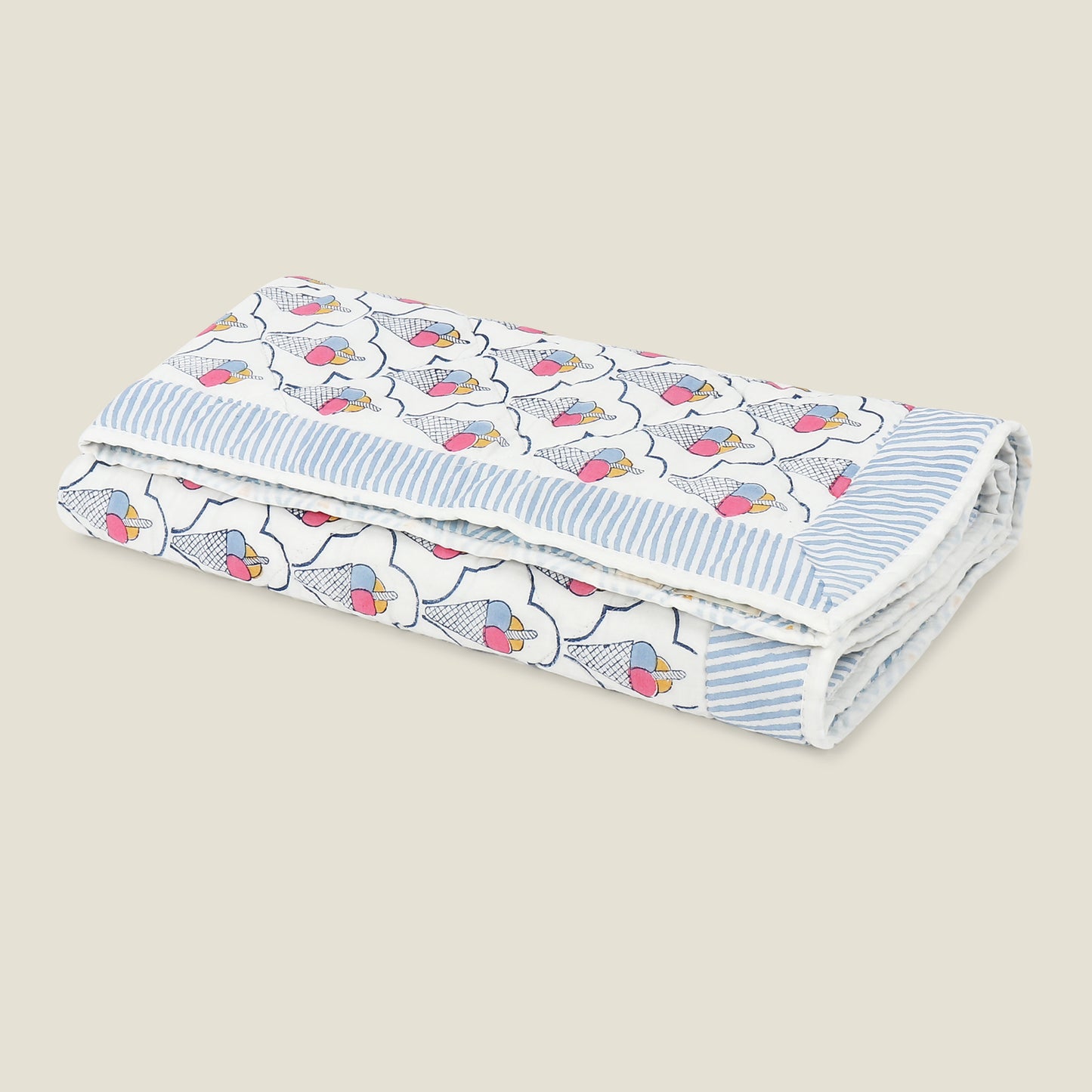 Ice Cream Quilt - Organic Cotton Quilt for Baby & Kids - Blue