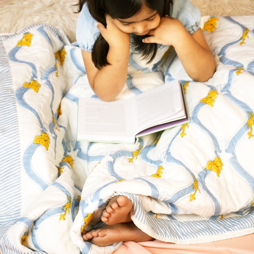 Slide Quilt - Organic Cotton Quilt for Baby & Kids - Blue