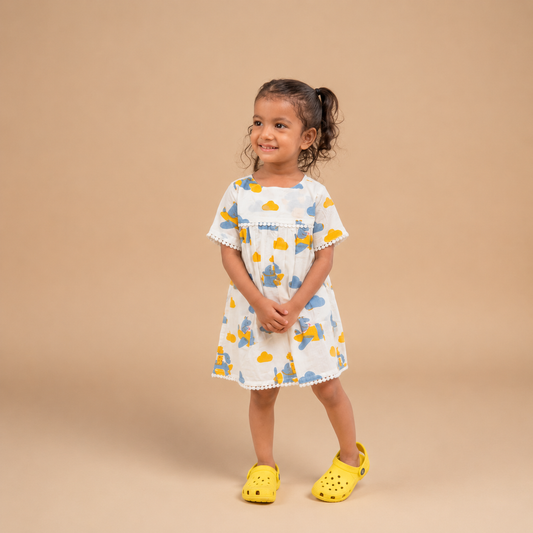 Blue Flying Friends Frock