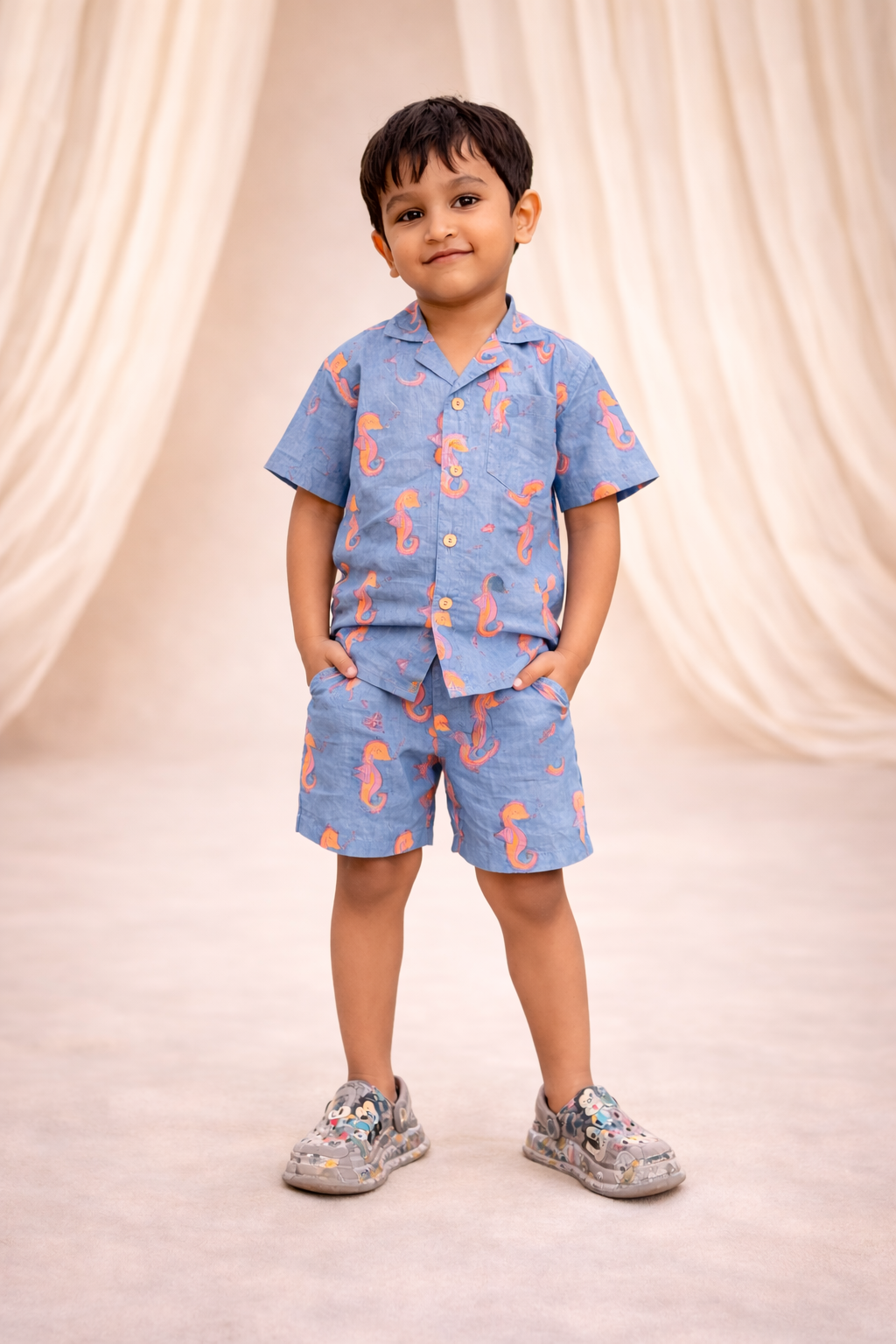 Blue Seahorse Co-ord Shorts Set
