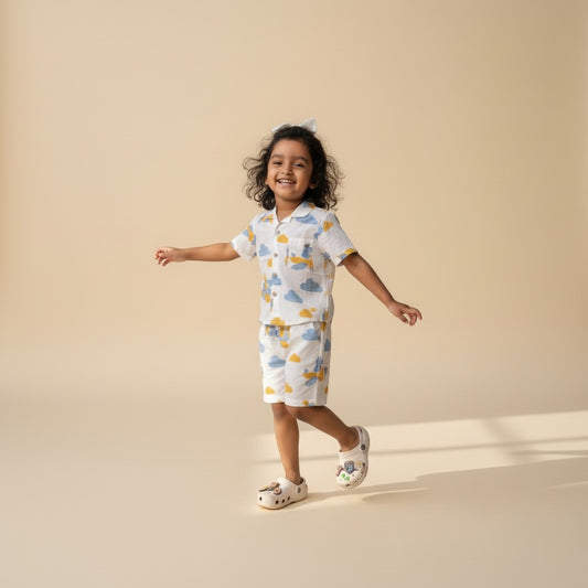 Flying Friends Blue Co-ord Shorts Set