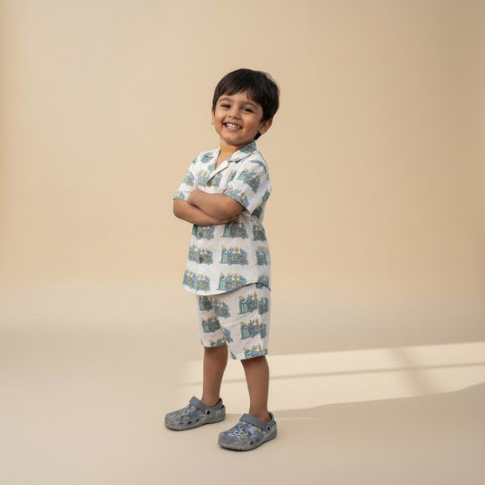 Blue Party Bus Co-ord Shorts Set