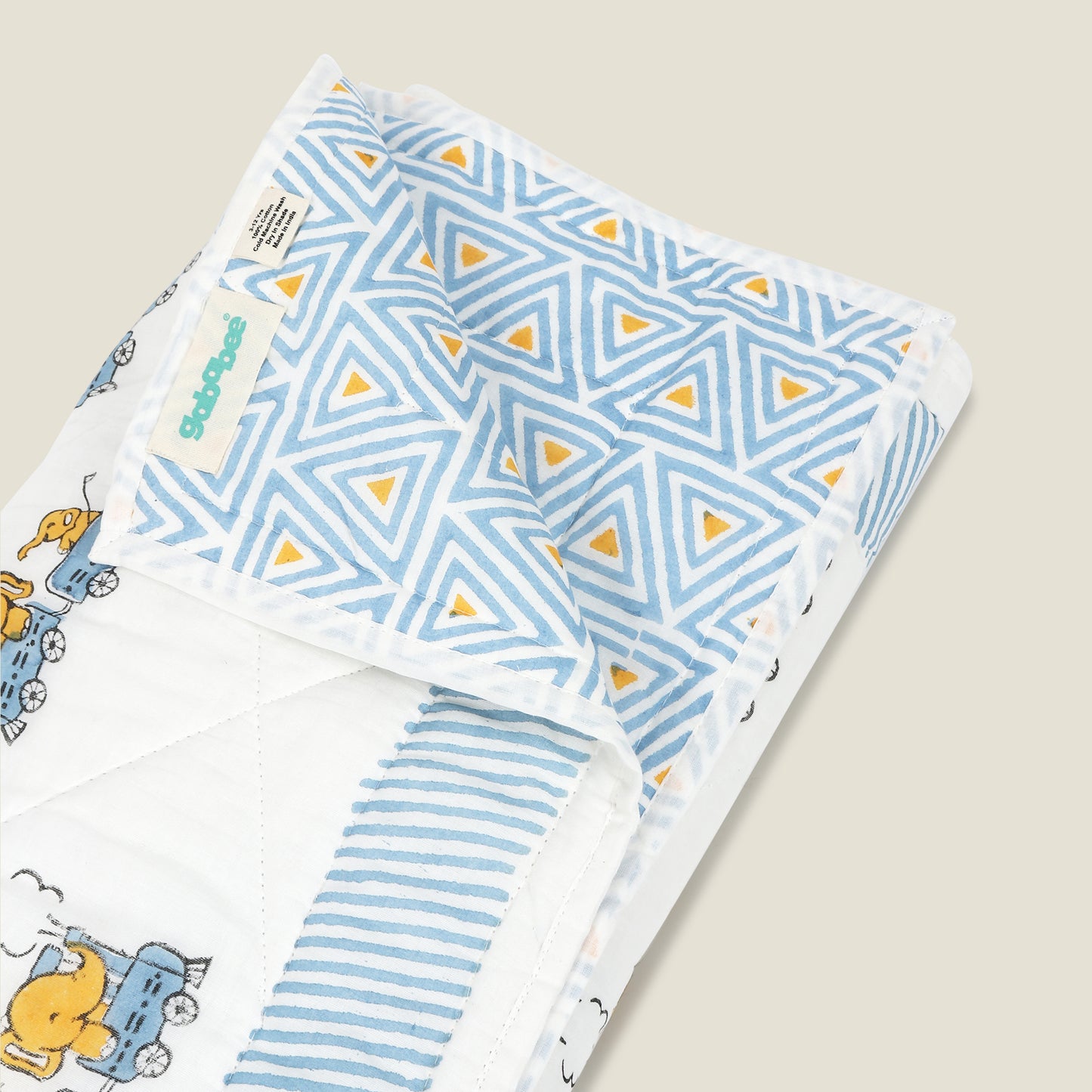 Train Quilt - Organic Cotton Quilt for Baby & Kids - Blue and Yellow