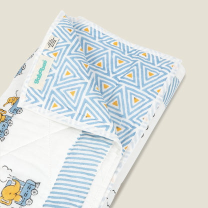 Train Quilt - Organic Cotton Quilt for Baby & Kids - Blue and Yellow