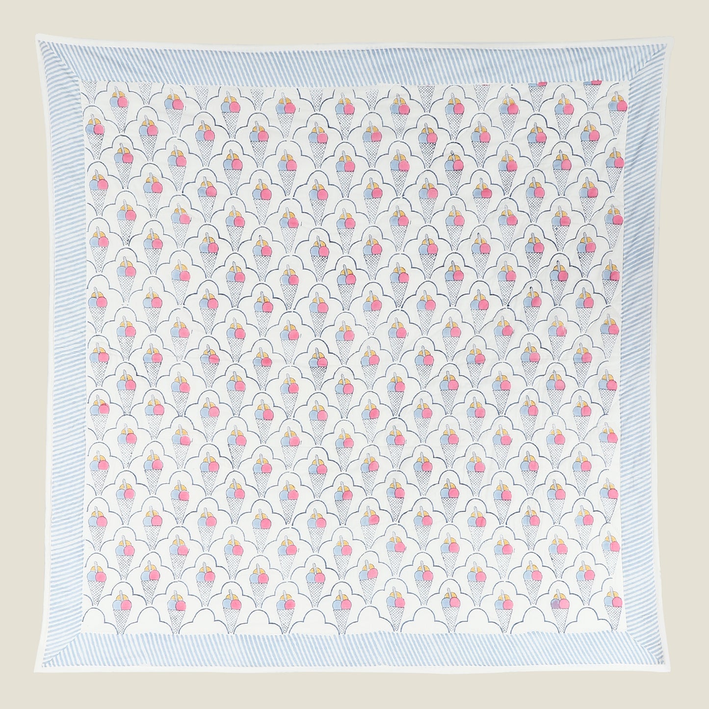 Ice Cream Quilt -  Organic Cotton Quilt for Baby & Kids - Blue