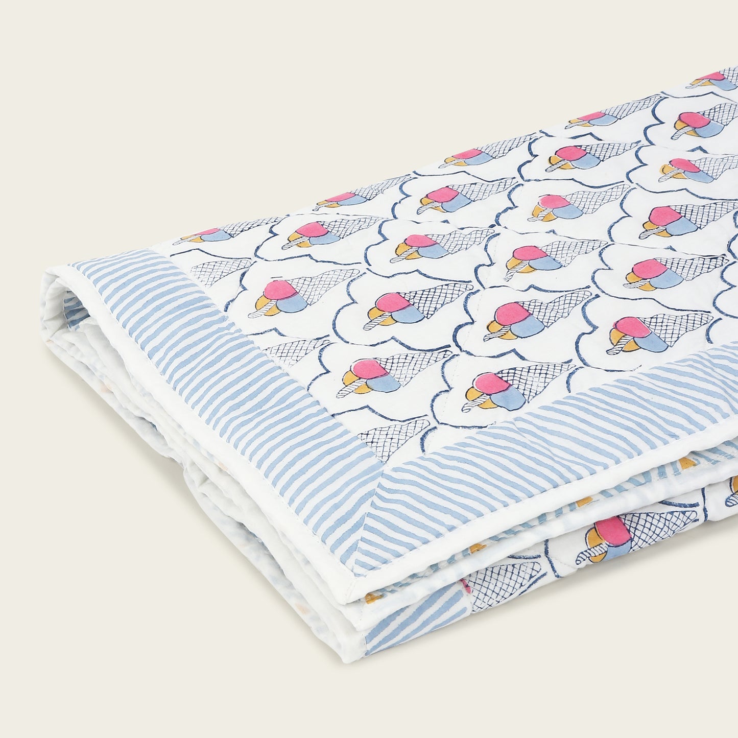 Ice Cream Quilt -  Organic Cotton Quilt for Baby & Kids - Blue