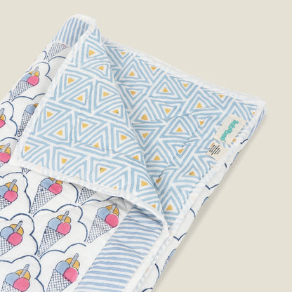 Ice Cream Quilt -  Organic Cotton Quilt for Baby & Kids - Blue