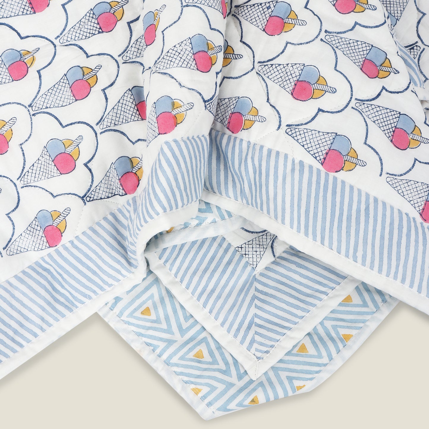 Ice Cream Quilt -  Organic Cotton Quilt for Baby & Kids - Blue