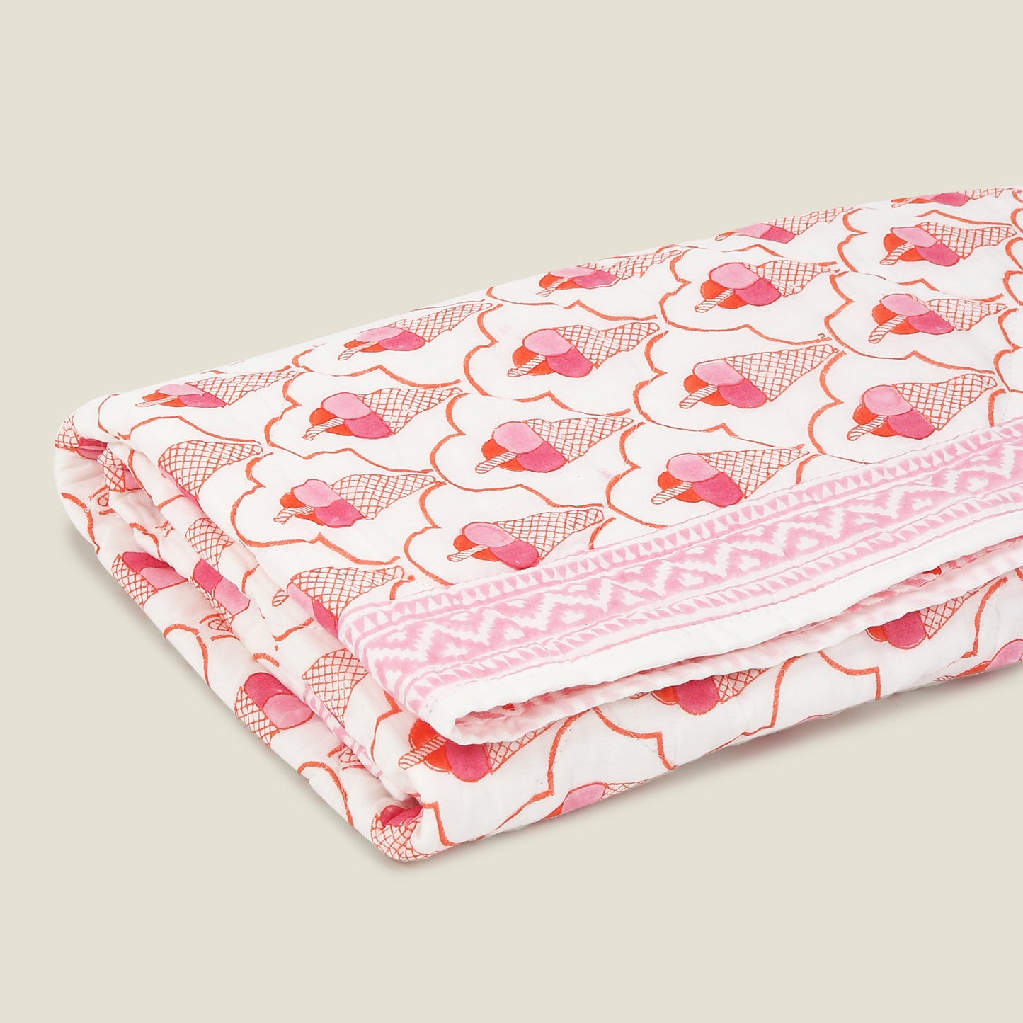 Ice Cream Quilt - Organic Cotton Quilt for Baby & Kids - Pink Orange