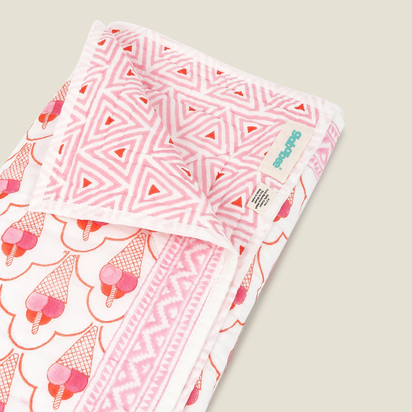 Ice Cream Quilt - Organic Cotton Quilt for Baby & Kids - Pink Orange