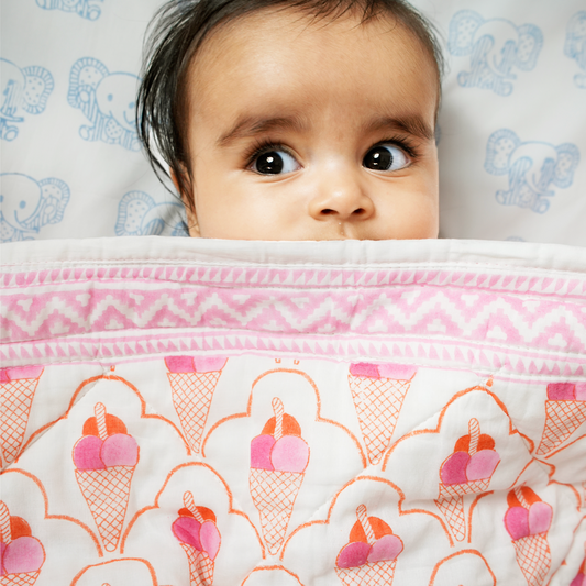 Ice Cream Quilt - Organic Cotton Quilt for Baby & Kids - Pink Orange