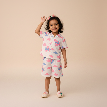 Flying Friends Pink Co-ord Shorts Set