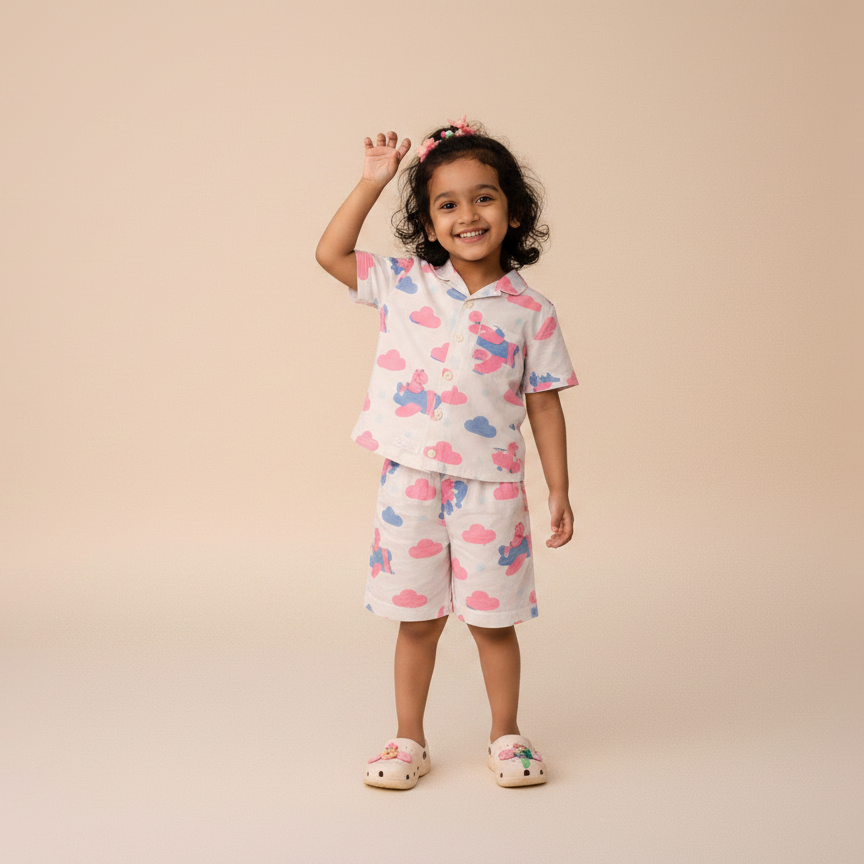 Flying Friends Pink Co-ord Shorts Set