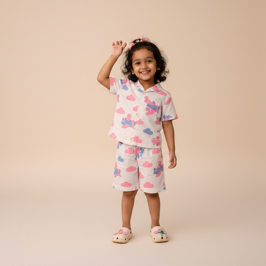 Flying Friends Pink Co-ord Shorts Set